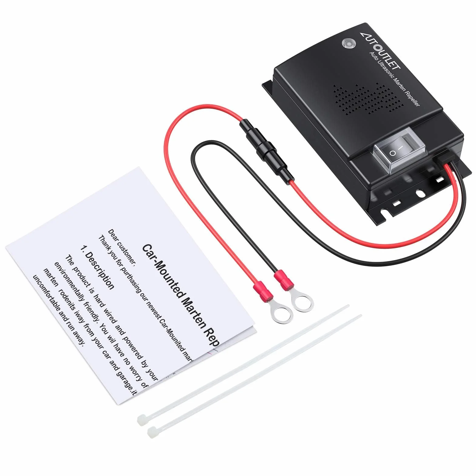 AUTOUTLET Ultradźwiękowy ultradźwiękowy odstraszacz myszy samochodowych 12 V, emisja częstotliwości fal dźwiękowych 12-45 kHz, długość kabla 50 cm, dodatek do myszy, owadów