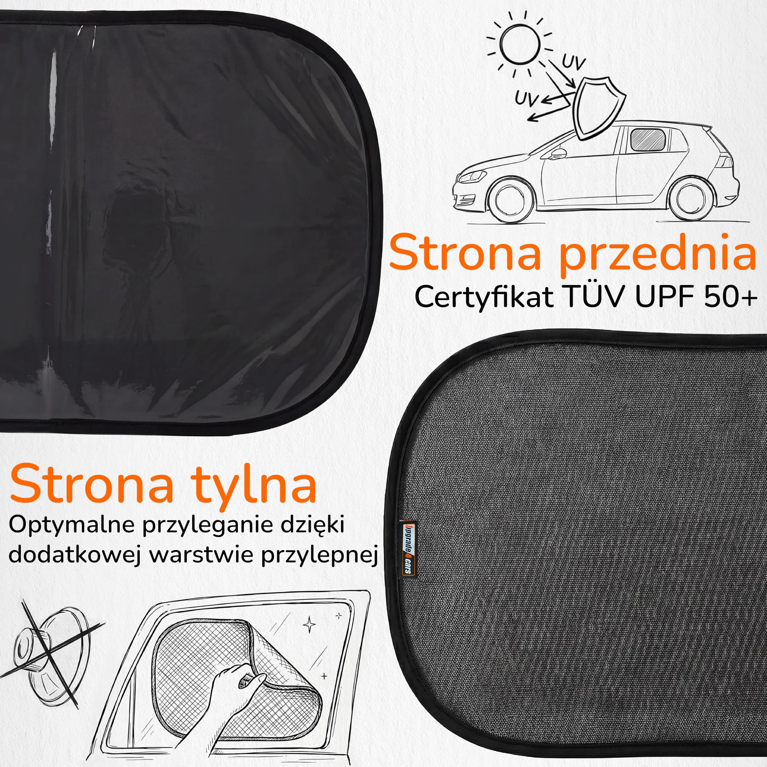 Upgrade4cars 2 x Osłona Przeciwsłoneczna do Samochodu dla Dzieci z Ochroną UV Atestowana TÜV UPF 50+ | Zasłonka Samoprzylepna na Szybę Boczną | Przyciemnienie Szyb Samochodowych