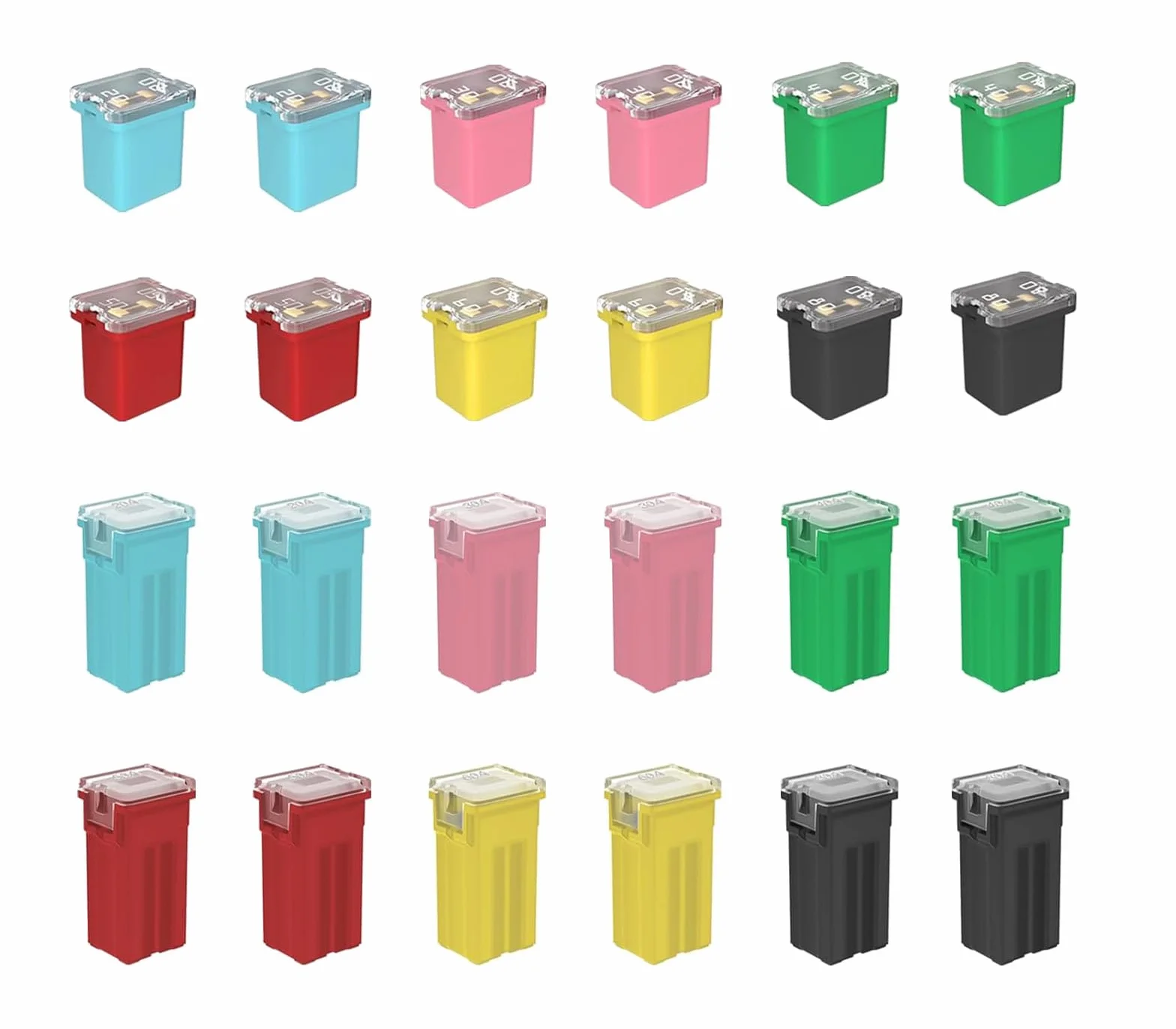 24 sztuk Jcase bezpiecznik blokowy niski i wysoki profil bezpiecznik samochodowy 20A/30A/40A/50A/60A/80A, mikro bezpieczniki samochodowe, do pickupów, samochodów osobowych i SUV-ów