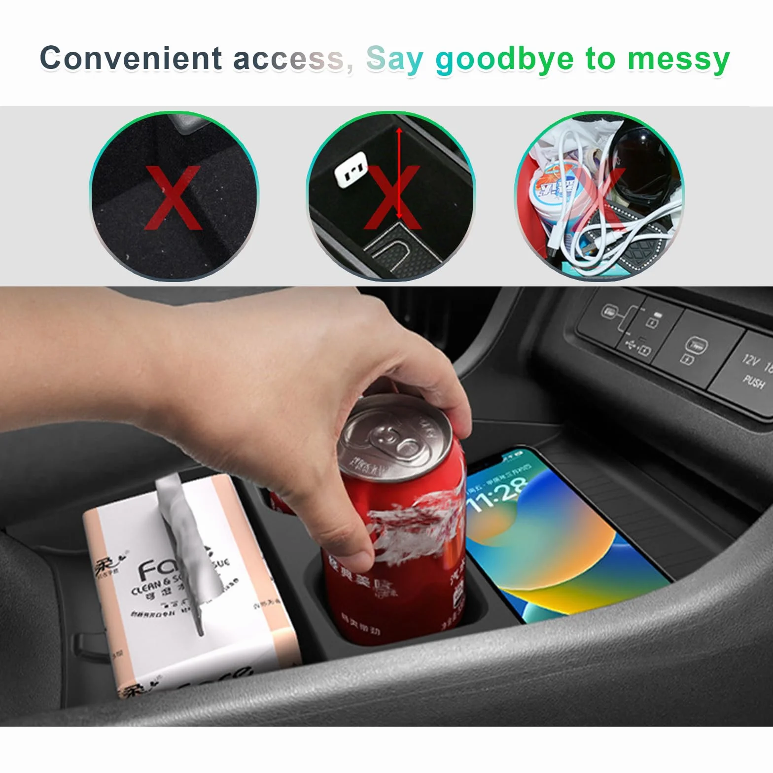 [Ulepszona] GAFAT Nowy Hyun-dai Tucson NX4 Facelift 2025 2026 (elektroniczny) organizer Tucson 2025 konsola środkowa, składany organizer na dole konsoli środkowej, guma TPE składana, z uchwytem na