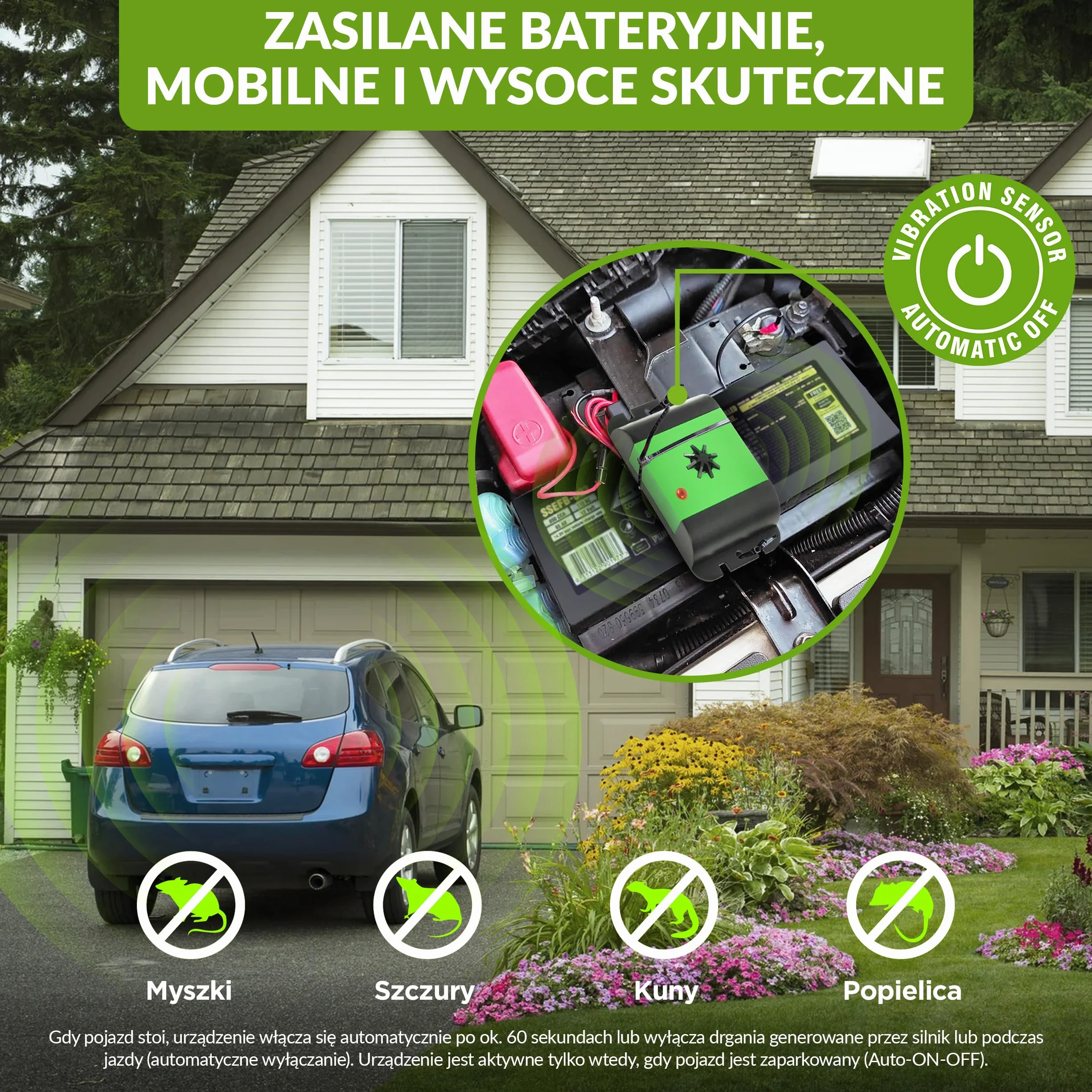 ISOTRONIC® Odstraszacz kuny do ochrony samochodu, poddasza i piwnicy, ultradźwiękowy odstraszacz kunów, bez pułapki, łatwa instalacja i długotrwały efekt
