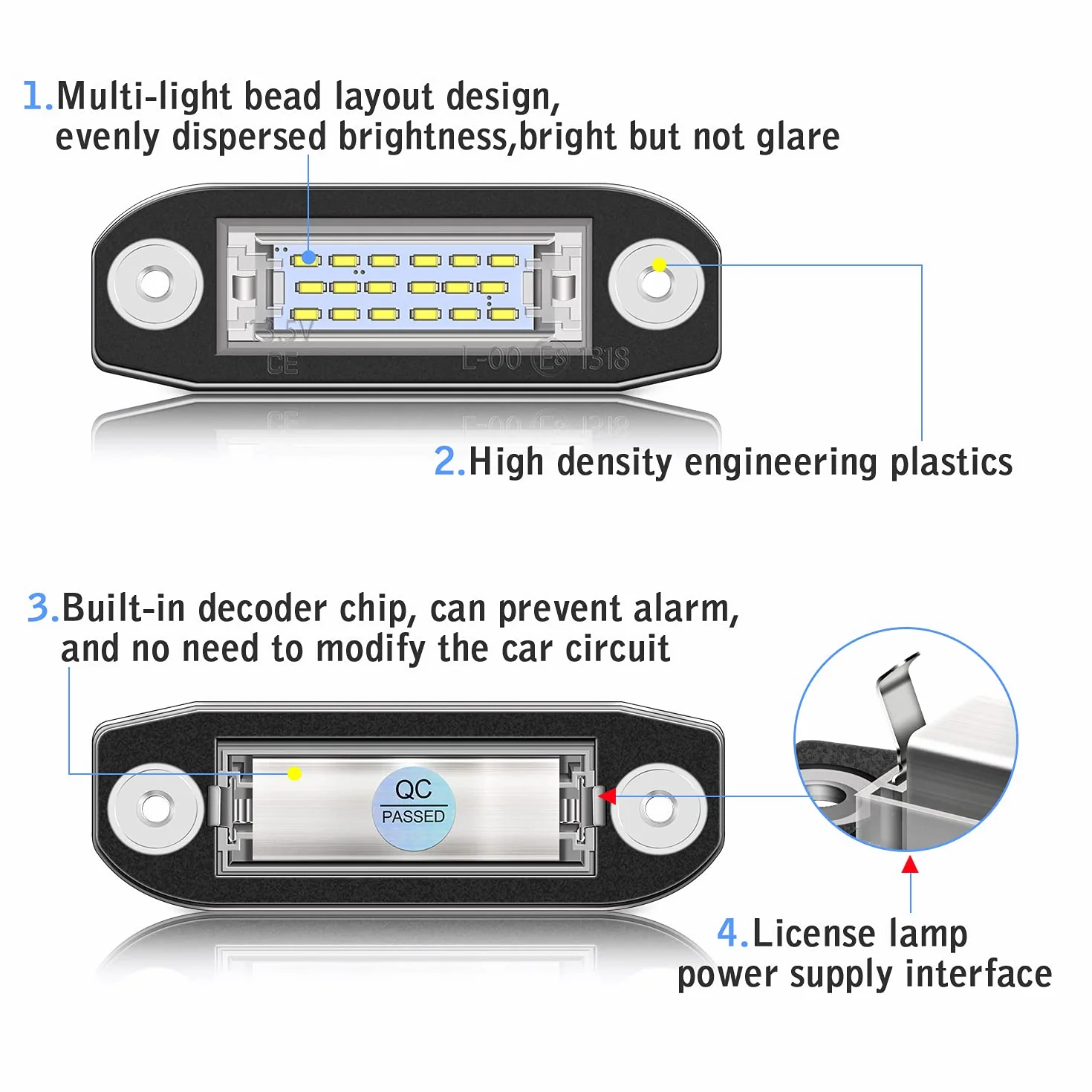 TECTICO Żarówki LED do tylnej tablicy rejestracyjnej SMD Błyszcząco białe światła rejestracyjne Canbus Kompatybilne z Volvo C30 C70 S40 S60 S80 V50 V60 V70 XC60 XC70 XC90, 2 żarówki