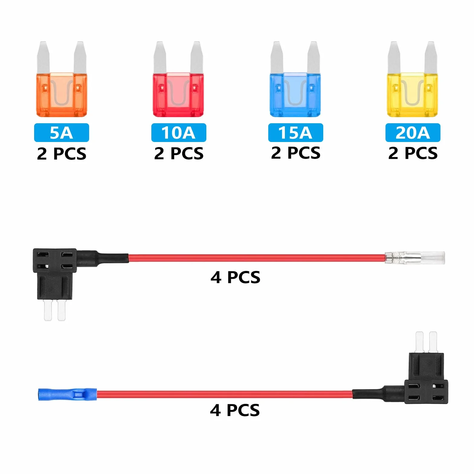 Mini Bezpiecznik Samochodowy Adapter Bezpiecznika 12V Dodaj Obwód Fuse Tap Piggy Back Uchwyt Bezpiecznika z Bezpiecznikami 5A 10A 15A 20A do Samochodów (Opakowanie 8 sztuk)