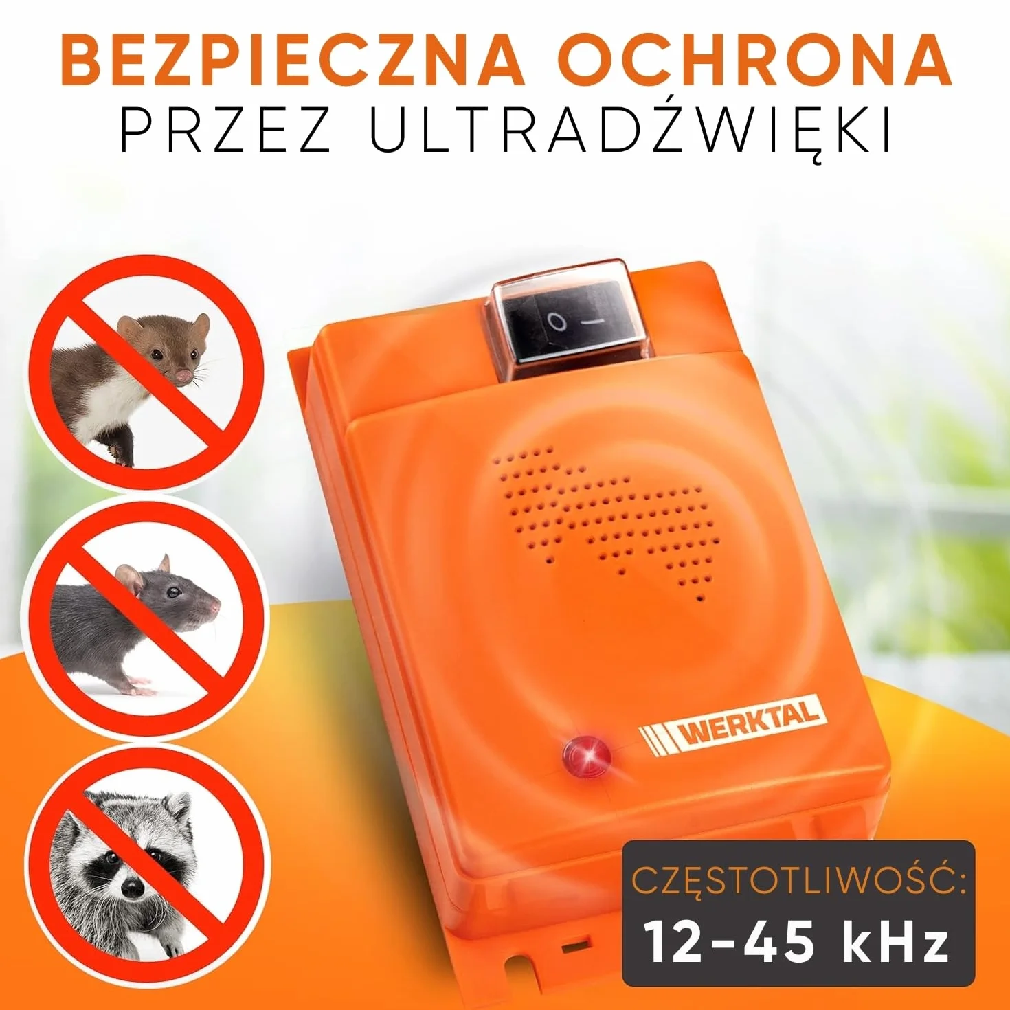 WERKTAL Samochodowy odstraszacz kun, ochrona przed kunami z ultradźwiękami i lampą błyskową (akumulatory samochodowe), automatyczny, trwała ochrona przed kunami w komorze silnikowej