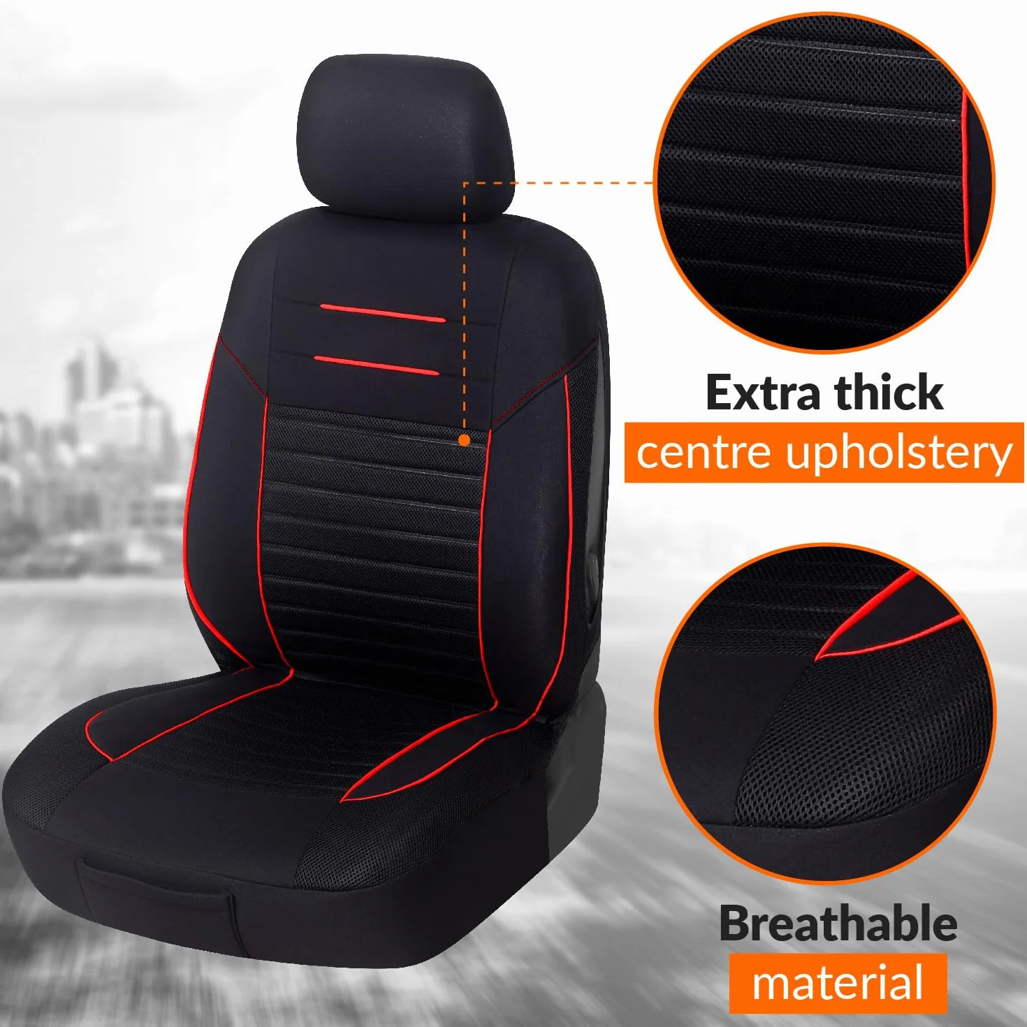 Upgrade4cars Pokrowce na siedzenia samochodowe, na przednie siedzenia, czarno-czerwone, zestaw pokrowców na fotel kierowcy i pasażera, uniwersalne, akcesoria samochodowe, do dekoracji wnętrza