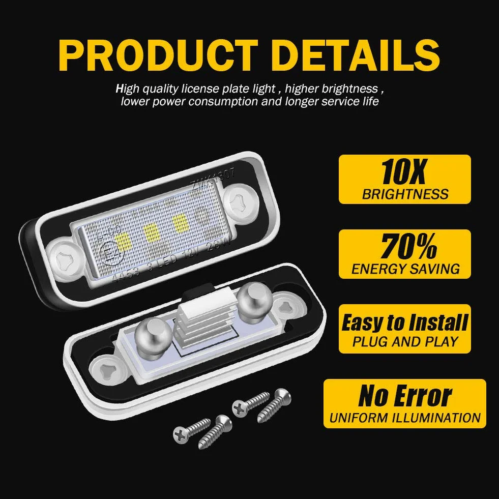 WinPower LED Oświetlenie tablicy rejestracyjnej 3 SMD Oświetlenie tablicy rejestracyjnej Led 6000K Xenon Biały z Canbus Error Free Kompatybilny z Benz Mercedes W203 5D W211 R171 W219,2 sztuk