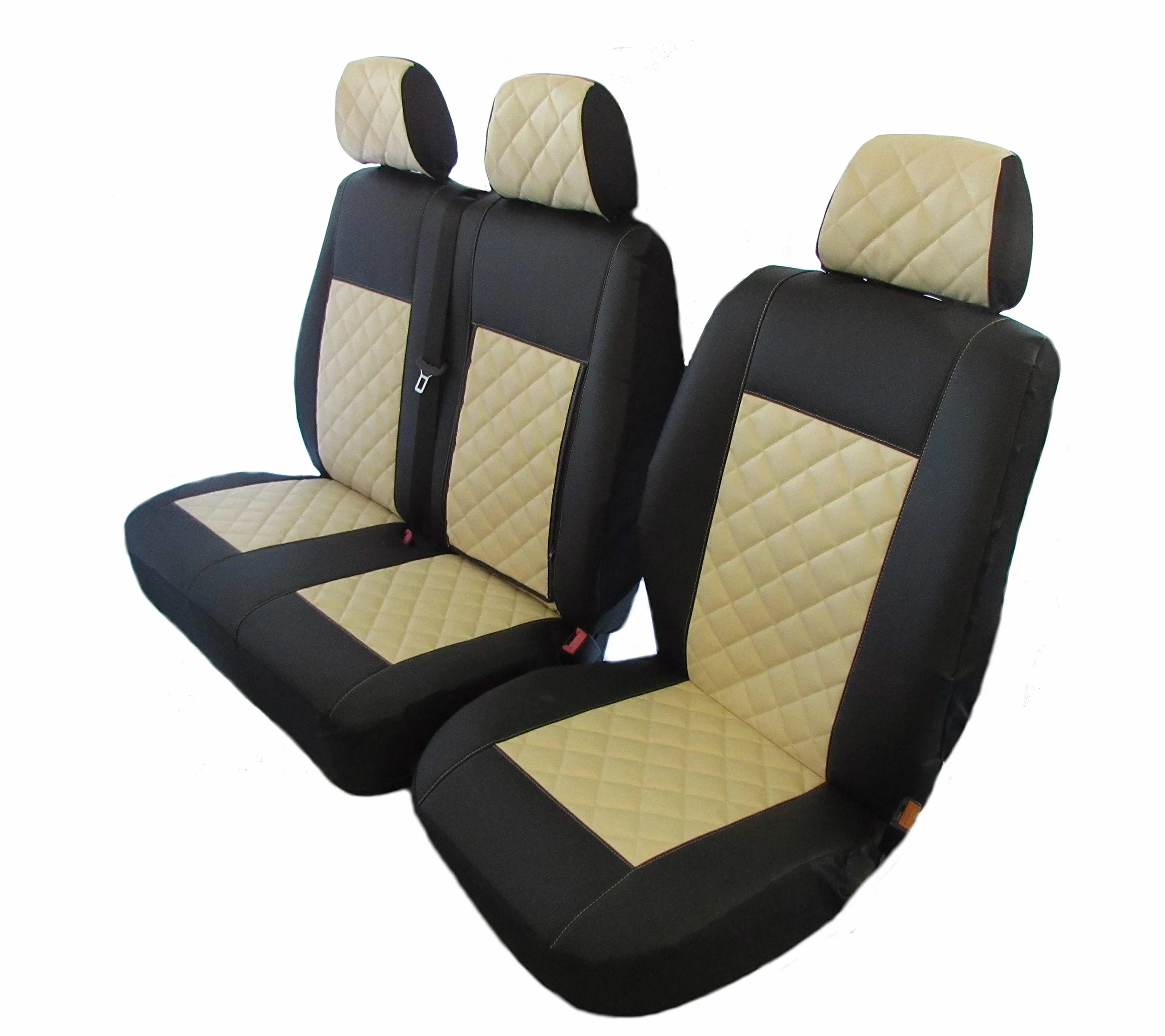 Pasuje do MERCEDES SPRINTER 2006-2018, VW CRAFTER 2006-2018 LHD BLACK-BEIGE ECO SKÓRA pokrowce na siedzenia 2+1 (1 pojedyncze 1 podwójne)