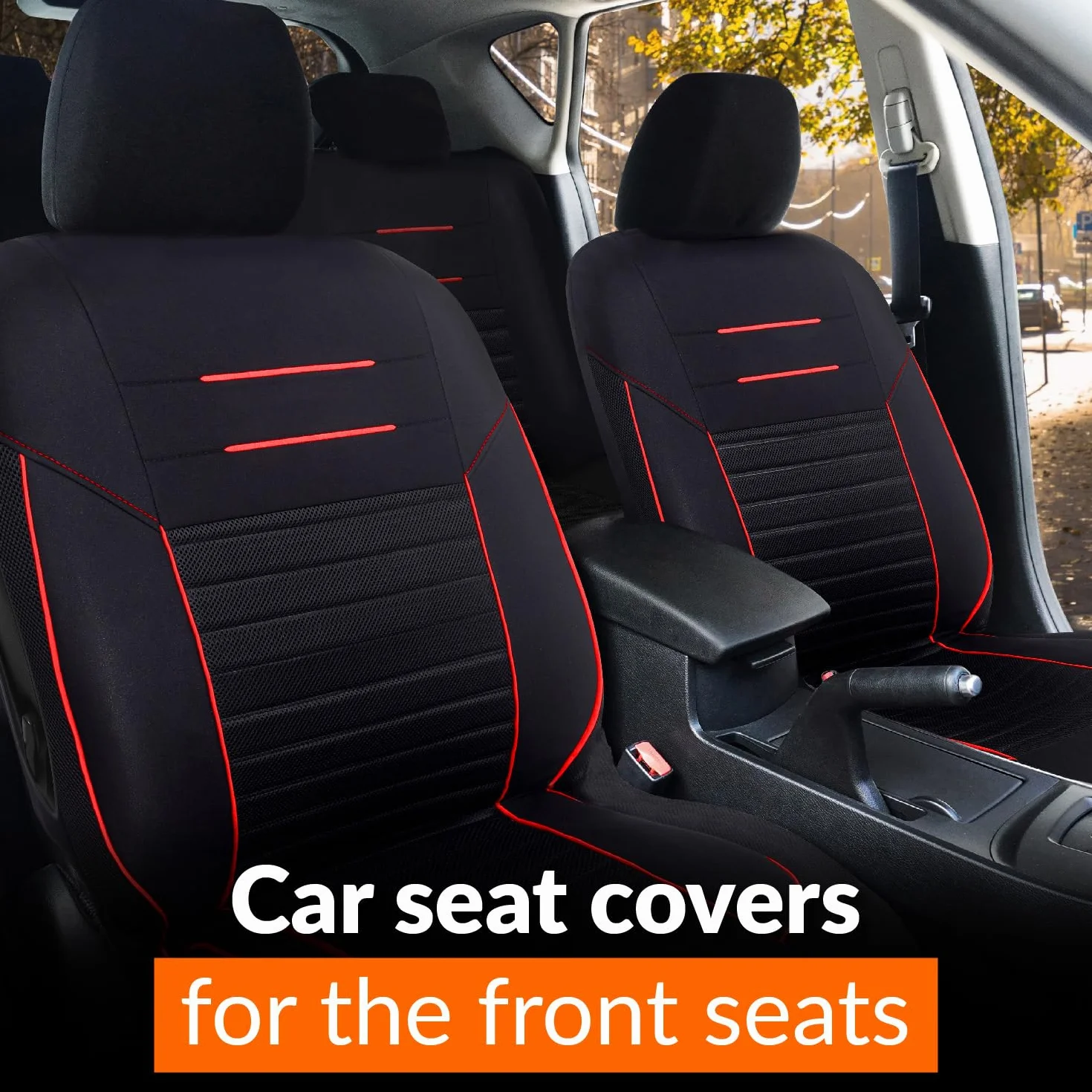 Upgrade4cars Pokrowce na siedzenia samochodowe, na przednie siedzenia, czarno-czerwone, zestaw pokrowców na fotel kierowcy i pasażera, uniwersalne, akcesoria samochodowe, do dekoracji wnętrza